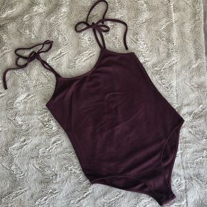 UO Suede Soft Cute Bodysuit w/ Bow Tie Straps